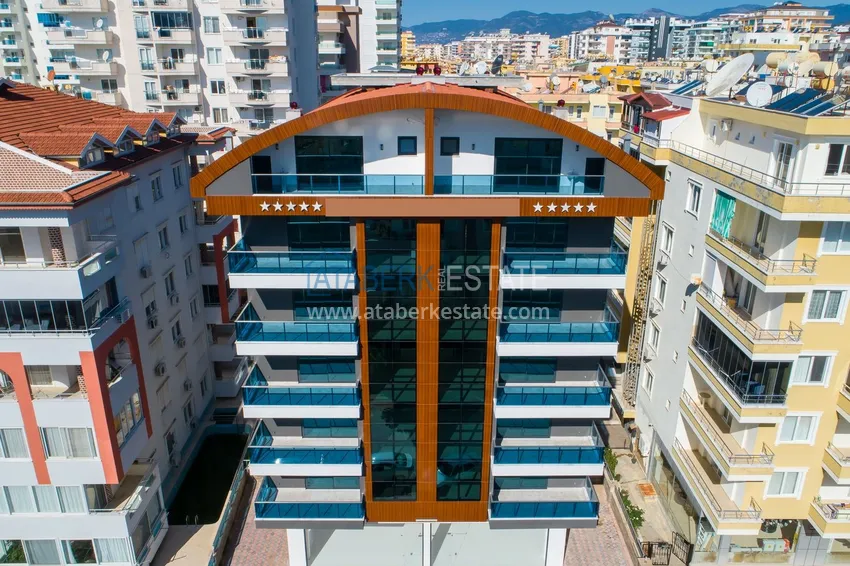 Dwupoziomowy w Mahmutlarze z meblami i widokiem na morze i góry w nowym kompleksie 5
