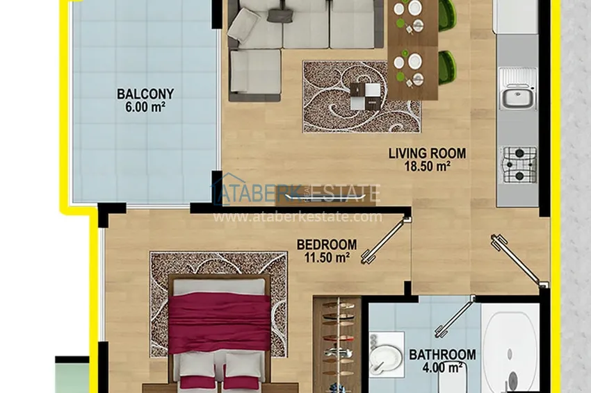 Buy cheap 1+1 apartment in Alanya with sea view - premium residential complex in Avsallar 1