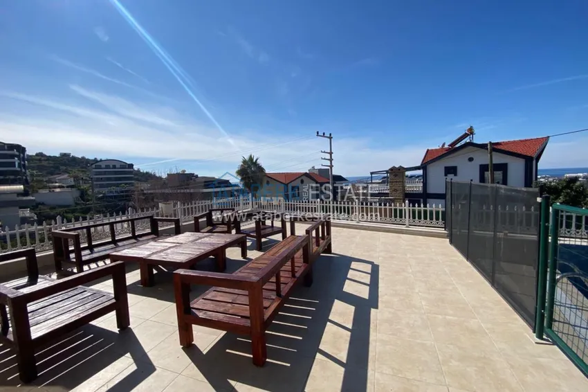 3+1 two-storey private house with pool and fully furnished in Kargicak 12 