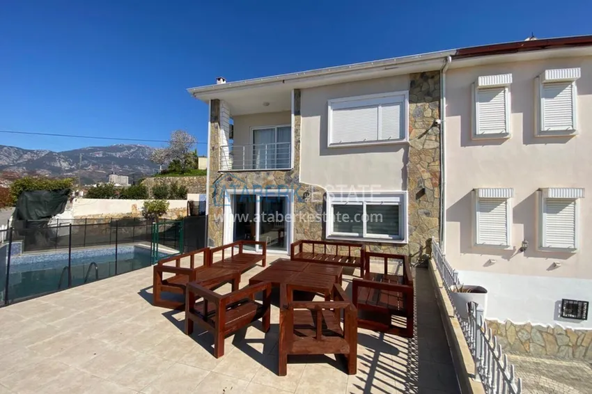 3+1 two-storey private house with pool and fully furnished in Kargicak 9 