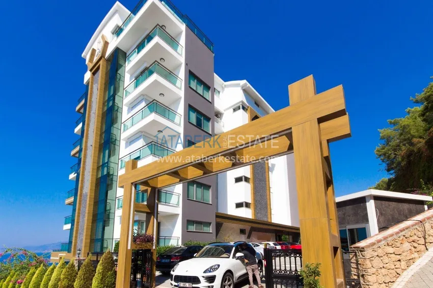 Furnished apartment 1+1 with sea view in luxury complex - Kargycak, first coast line 12 