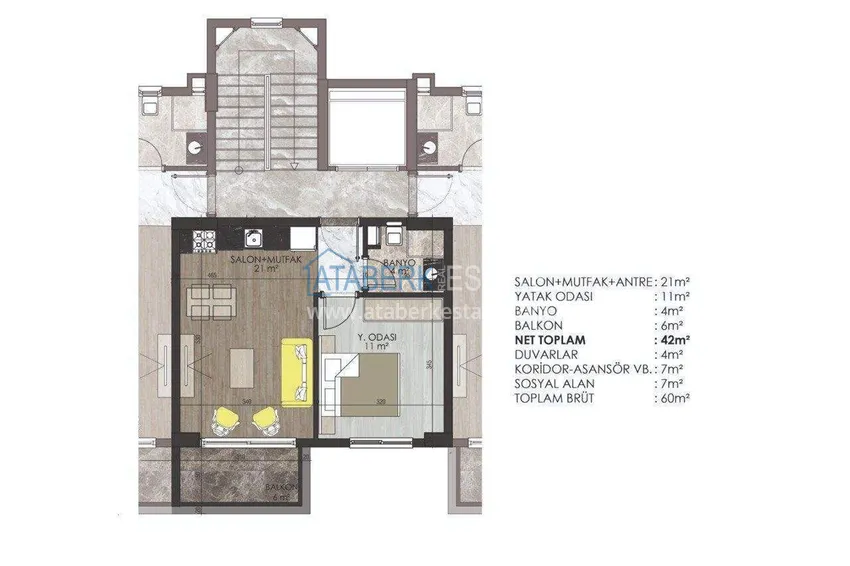 Buy cheap Two-room apartment in Alanya, Oba area — 60 m2 furnished and mountain views 1